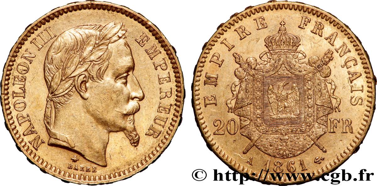 20 francs or Napoléon III, tête laurée 1861 Paris F.532/1 SUP55