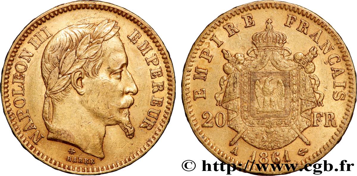 20 francs or Napoléon III, tête laurée 1861 Paris F.532/1 TTB