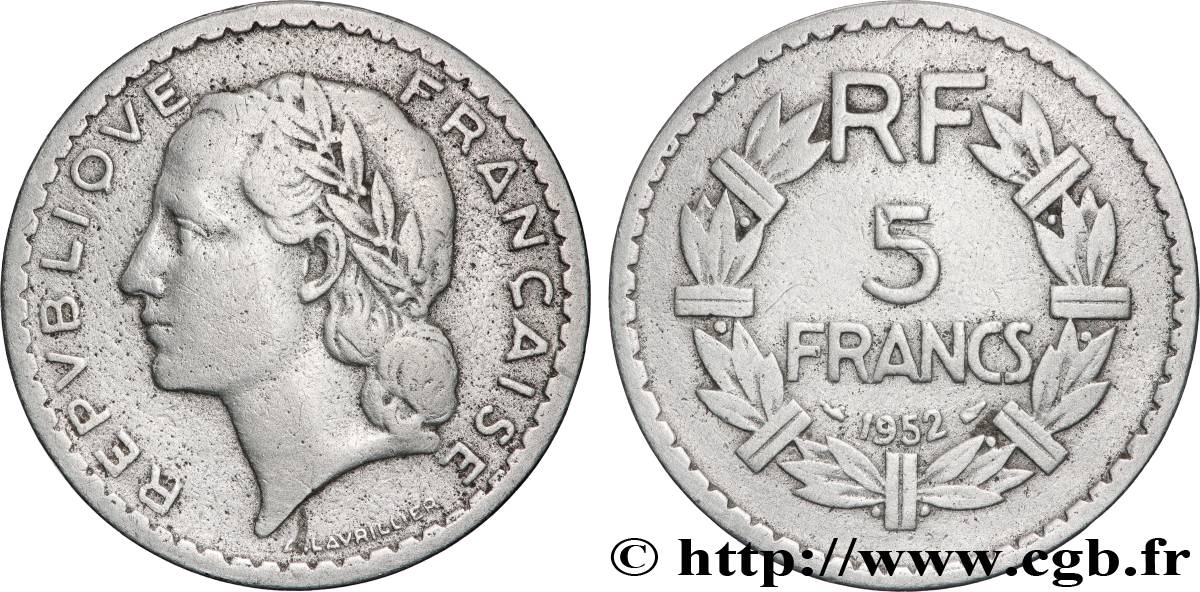 5 francs Lavrillier, aluminium 1952 F.339/22 RC