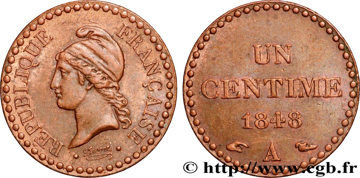 Un centime Dupré, IIe République 1848 Paris F.101/1 MBC