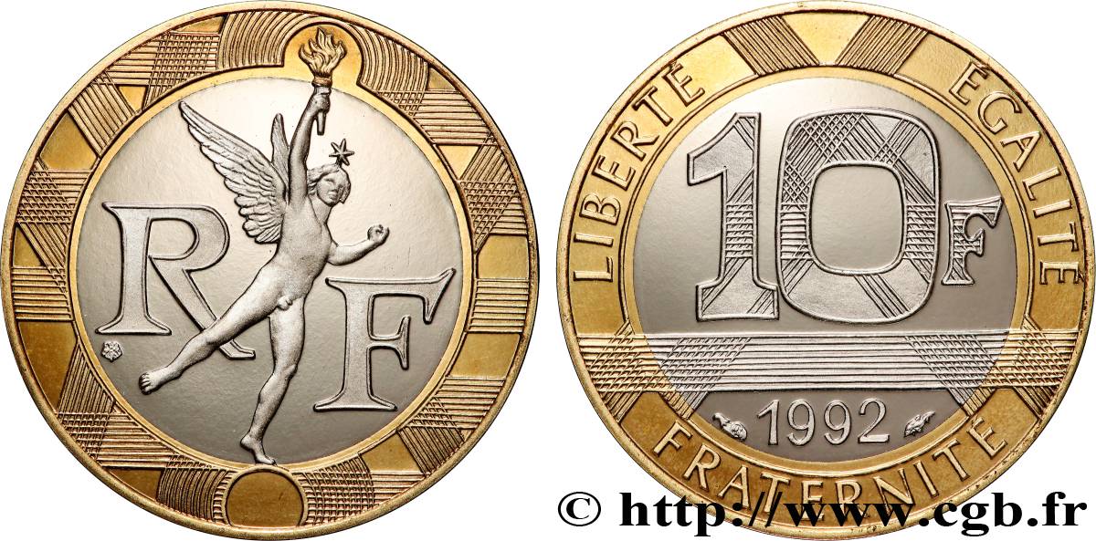 10 francs Génie de la Bastille, Belle Épreuve 1992 Pessac F.375/8 var. FDC