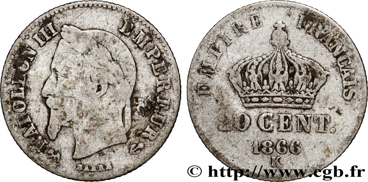 20 centimes Napoléon III, tête laurée, petit module 1866 Bordeaux F.149/6 RC