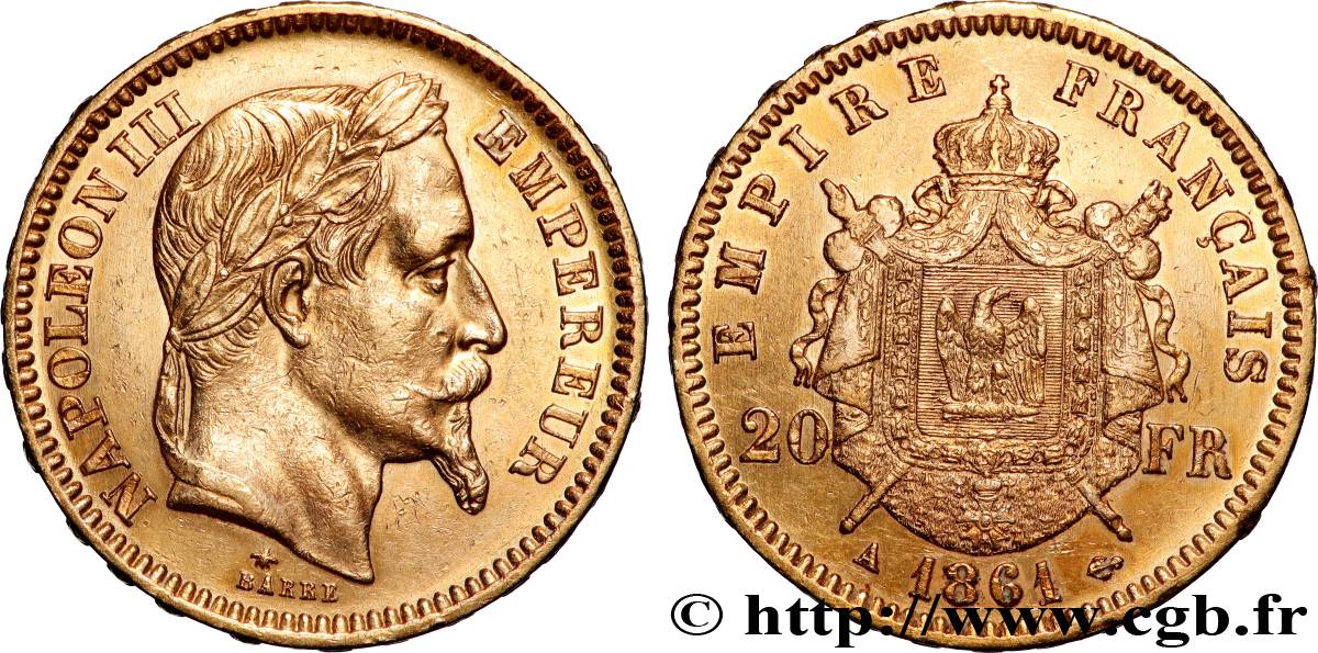 20 francs or Napoléon III, tête laurée 1861 Paris F.532/1 TTB