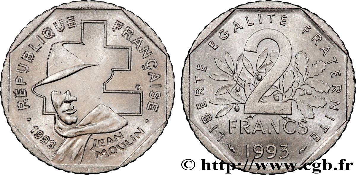 2 francs Jean Moulin 1993 F.273/2 SUP+