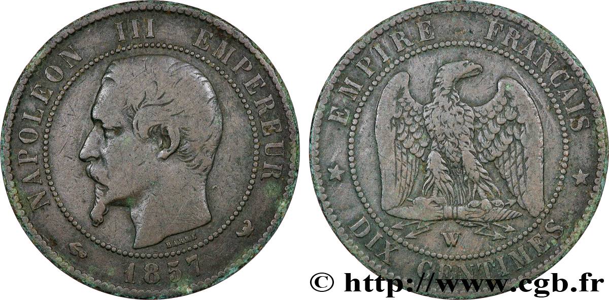 Dix centimes Napoléon III, tête nue 1857 Lille F.133/46 TB