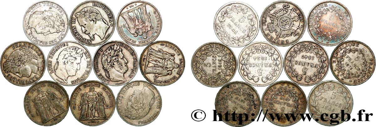 Lot de dix écus de 5 francs n.d. F.-/ TB