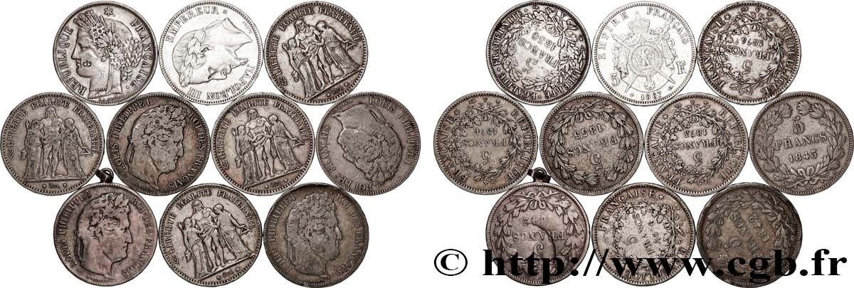 Lot de dix écus de 5 francs n.d. F.-/ TB