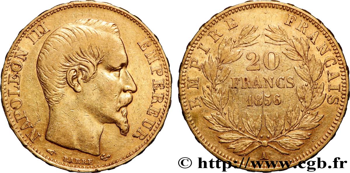 20 francs or Napoléon III, tête nue 1856 Paris F.531/9 XF