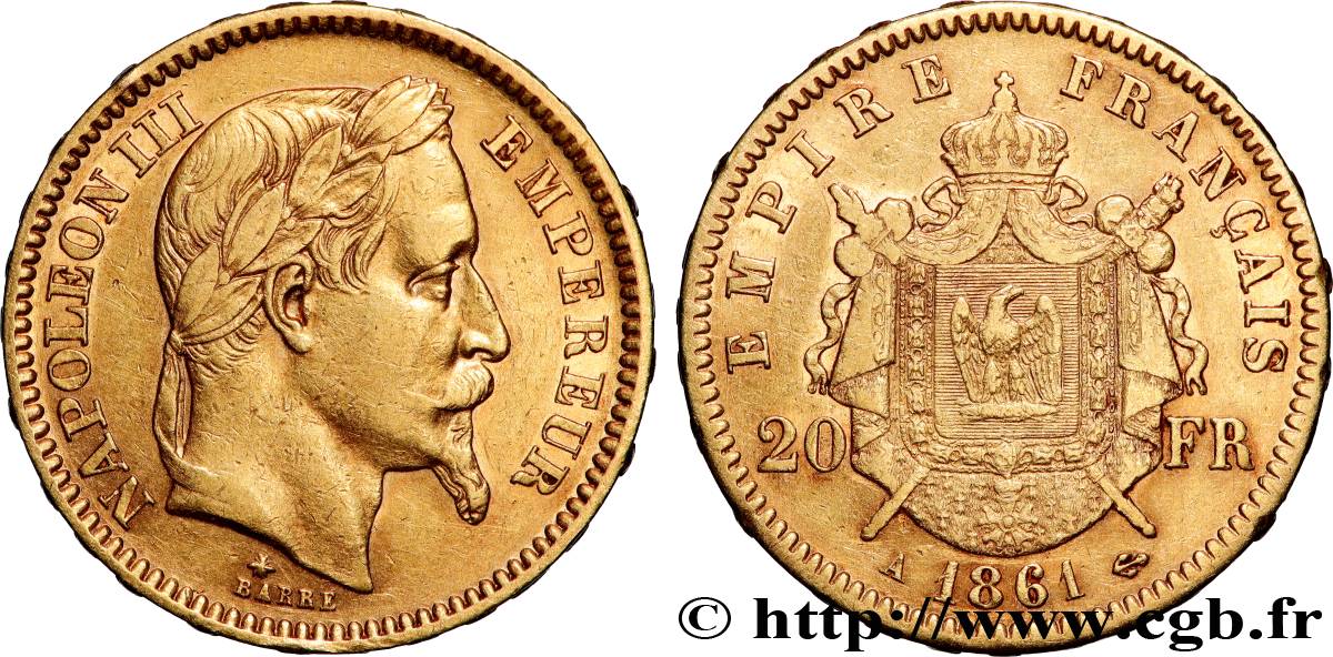 20 francs or Napoléon III, tête laurée 1861 Paris F.532/1 TTB