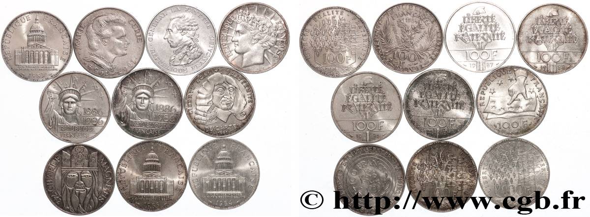 Lot de 10 pièces de 100 francs commémoratives n.d. - F.-/ TTB