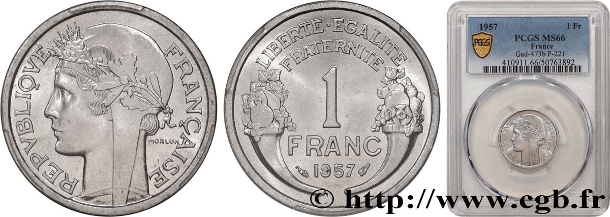 1 franc Morlon, légère 1957 F.221/19 MS66 PCGS