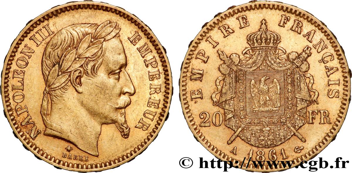 20 francs or Napoléon III, tête laurée 1861 Paris F.532/1 TTB