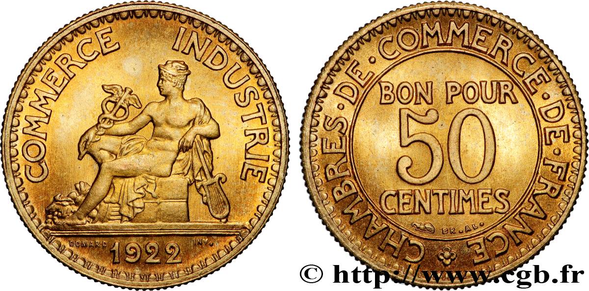50 centimes Chambres de Commerce 1922 Paris F.191/4 FDC65