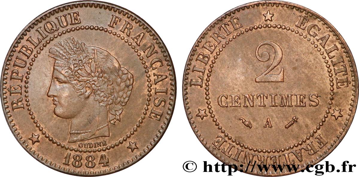 2 centimes Cérès 1884 Paris F.109/9 BB48