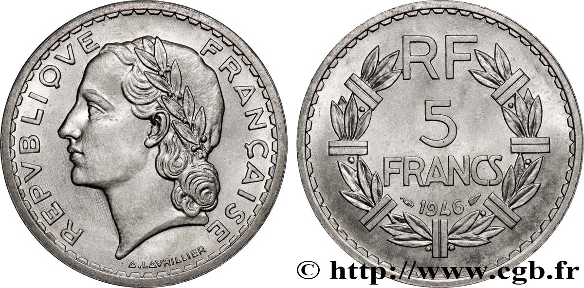 5 francs Lavrillier, aluminium 1946 F.339/6 SPL62