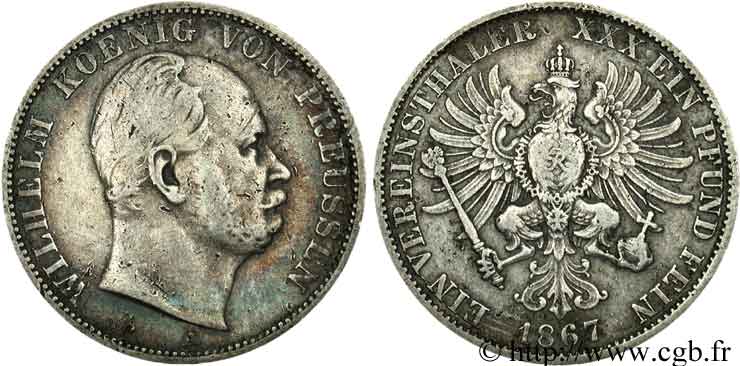 ALLEMAGNE 1 Thaler Guillaume / aigle 1867 Berlin TB 