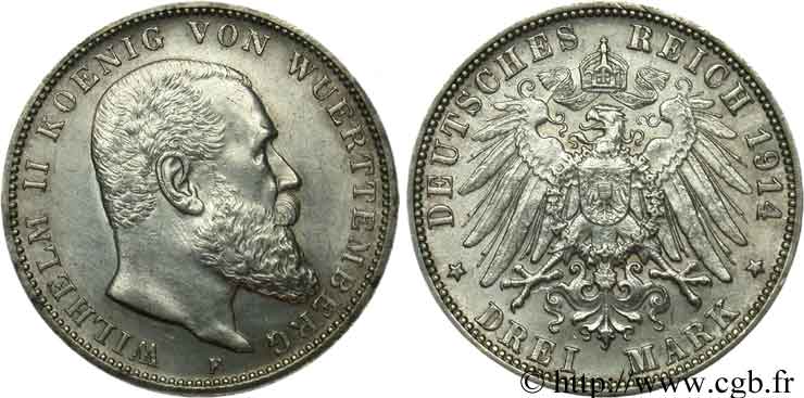 ALLEMAGNE 3 Mark Guillaume II / aigle 1914 Berlin SUP 