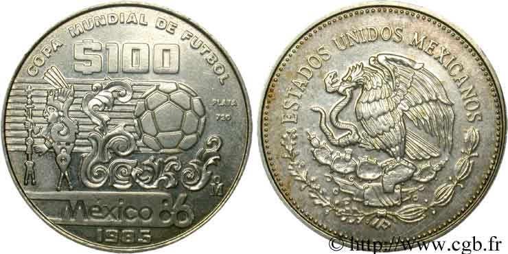 MEXIQUE 100 Pesos coupe du Monde de football / aigle 1985  SUP 