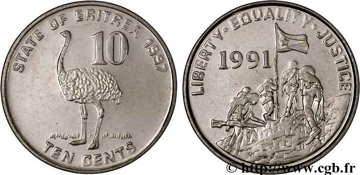 ÉRYTHRÉE 10 cents autruche / combattants 1997  SPL 