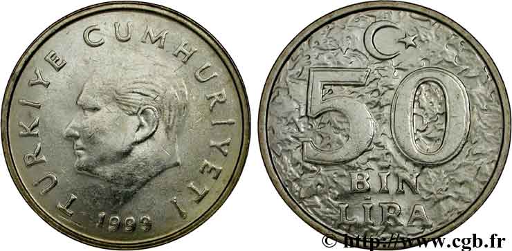 TURKEY 50.000 Lira Kemal Ataturk 1999  MS 