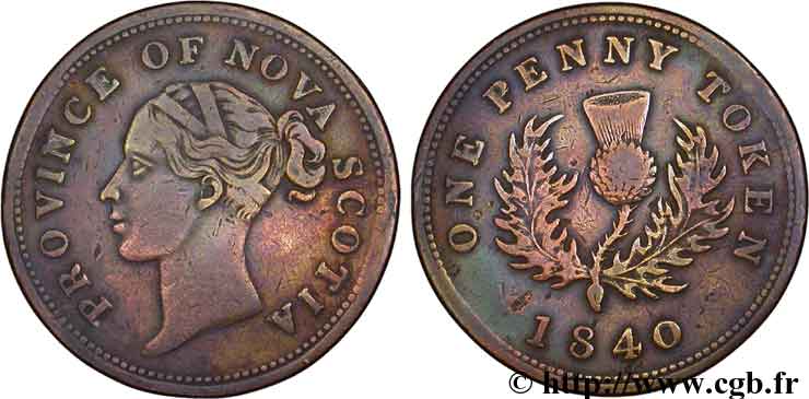 CANADA 1 Penny Token Nova Scotia Victoria / chardon 1840  TB 