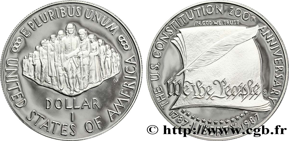 ÉTATS-UNIS D AMÉRIQUE 1 Dollar Proof Bicentennaire de la constitution 1987 San Francisco - S FDC 