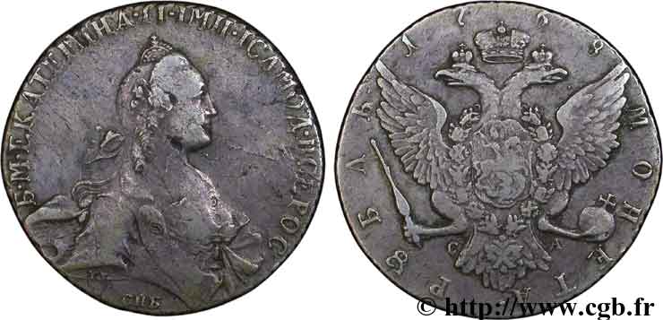 RUSSIE 1 Rouble aigle bicéphale / Catherine II 1768 Saint-Petersbourg TB 