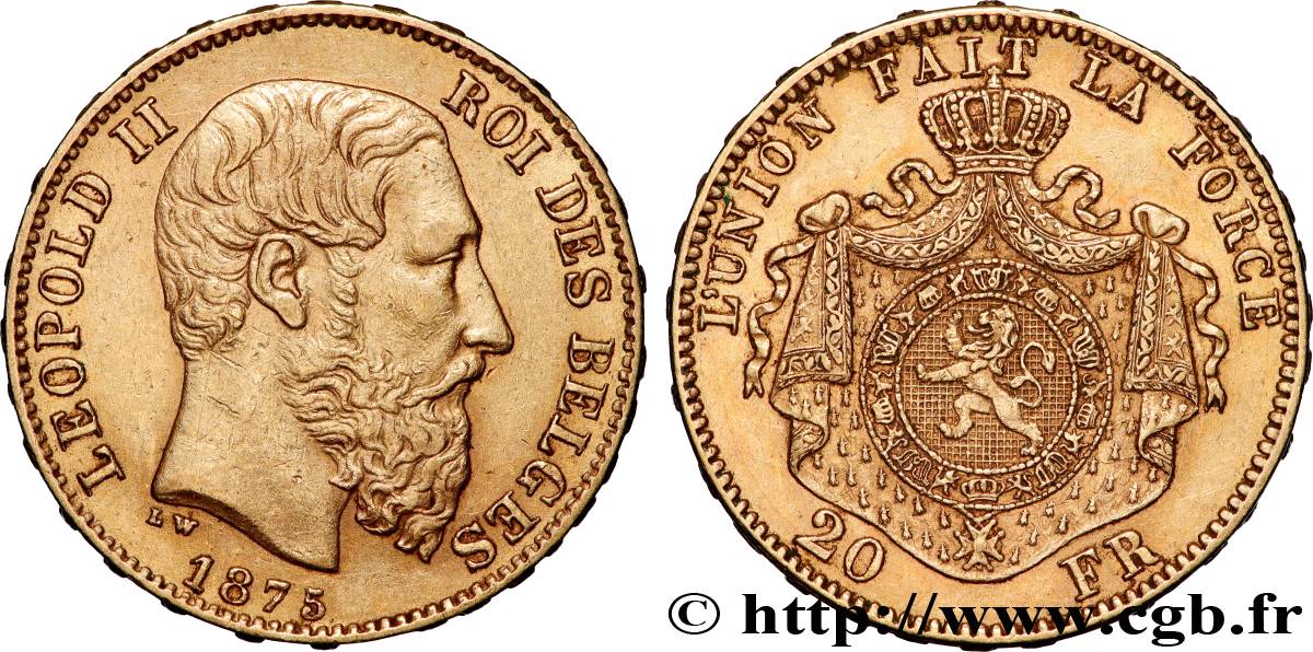 GOLD, PALLADIUM & PLATINUM INVESTMENT 20 Francs Léopold II 1875 Bruxelles AU
