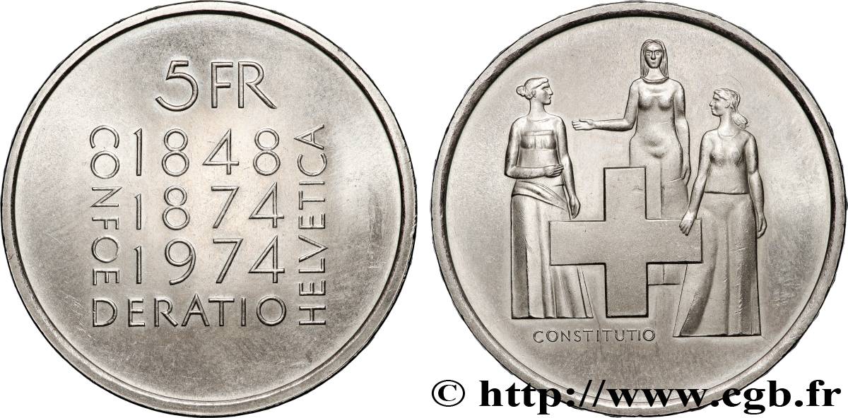 SCHWEIZ 5 Francs centenaire de la révision de la constitution 1974 Berne - B VZ