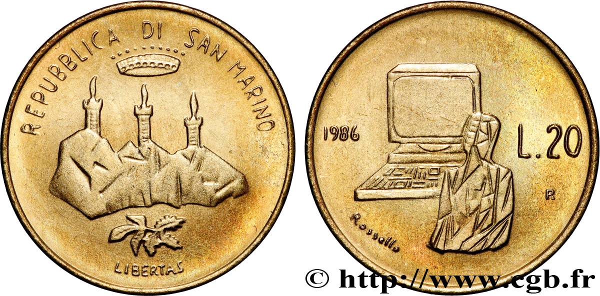 SAN MARINO 20 Lire “l’évolution technologique” 1986 Rome - R fST