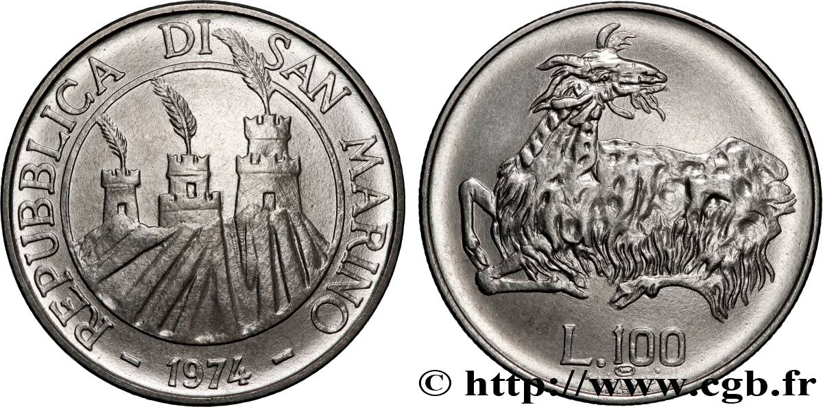 SAINT-MARIN 100 Lire 3 tours / chèvre 1974 Rome SPL