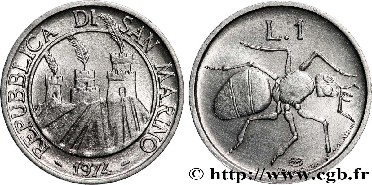 SAINT-MARIN 1 Lire 3 tours / fourmi 1974 Rome FDC