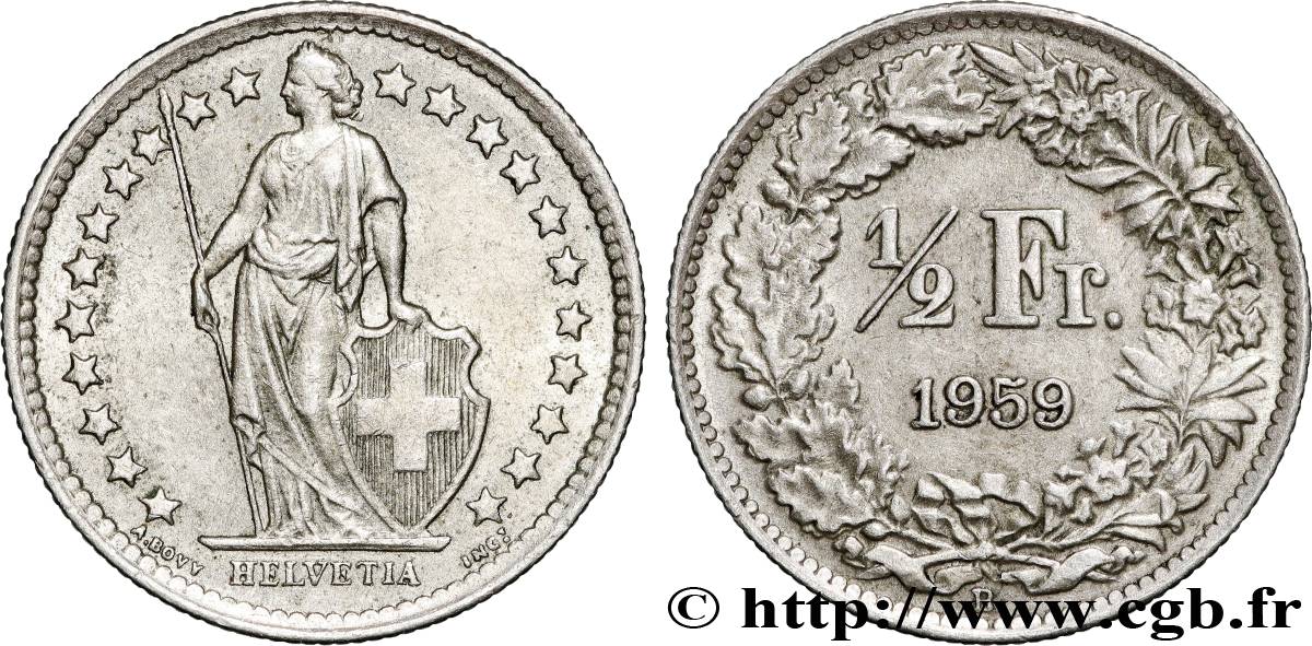 SUISSE 1/2 Franc Helvetia 1959 Berne - B TTB+