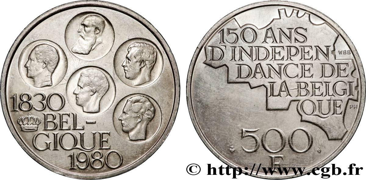 BELGIUM 500 Francs légende française 150e anniversaire de l’indépendance 1980 Bruxelles AU
