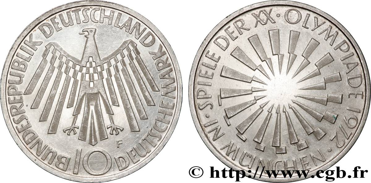 ALLEMAGNE 10 Mark XXe J.O. Munich / aigle type “IN MÜNCHEN” 1972 Stuttgart SUP