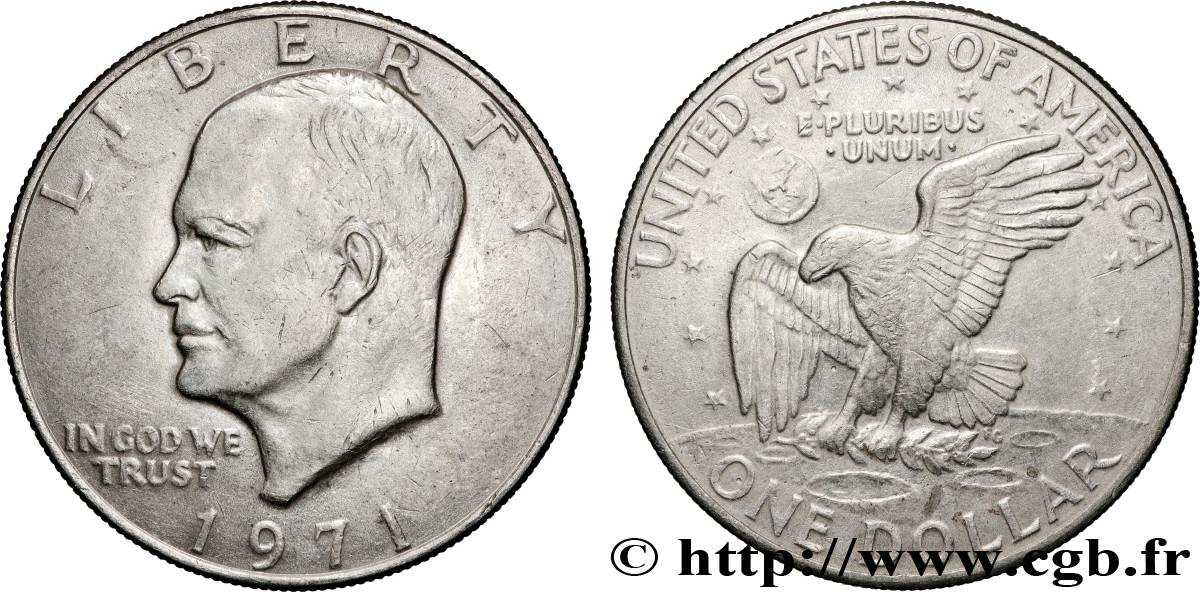 ÉTATS-UNIS D AMÉRIQUE 1 Dollar Eisenhower / aigle posé sur la Lune 1971 Philadelphie TTB
