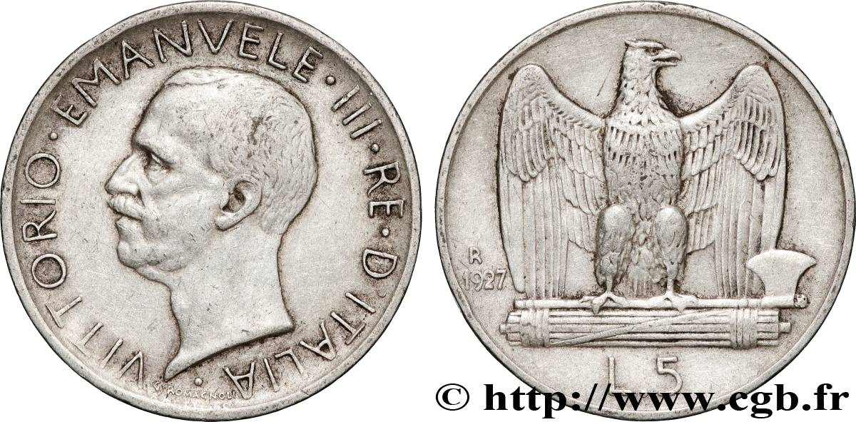 ITALIEN 5 Lire Victor Emmanuel III 1927 Rome fVZ