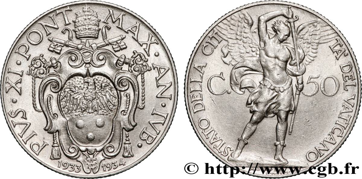 VATIKANSTAAT UND KIRCHENSTAAT 50 Centesimi Pie XI année jubilaire 1933-1934 Rome VZ