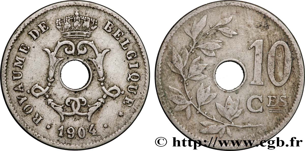BÉLGICA 10 Centimes Léopold II 1904 Bruxelles MBC