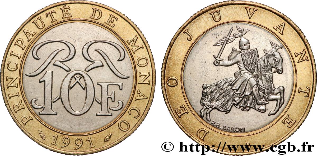 MONACO 10 Francs Rainier III 1991 Paris VZ