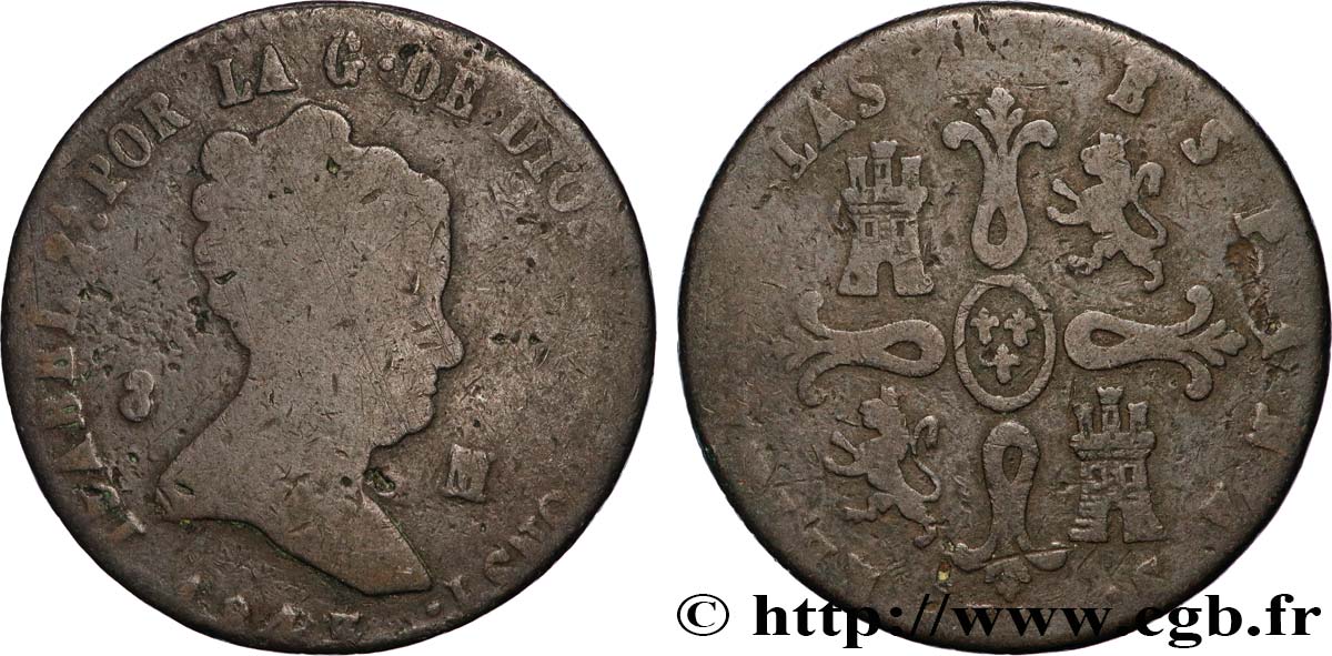 ESPAGNE 8 Maravedis Isabelle II 1843 Ségovie B+