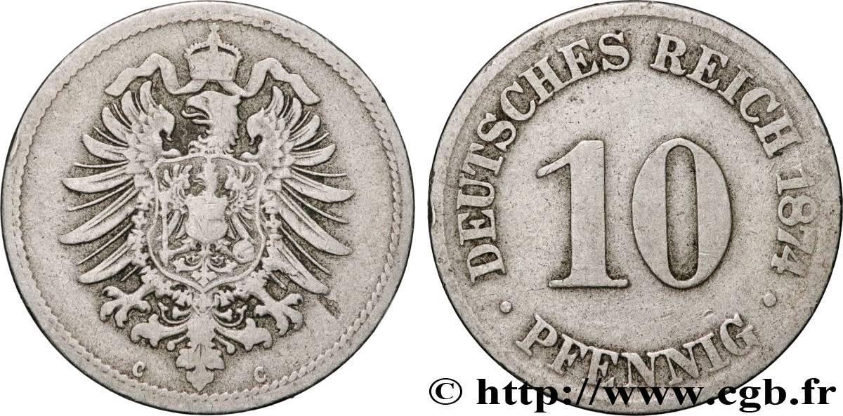 ALLEMAGNE 10 Pfennig aigle héraldique 1874 Francfort TB+