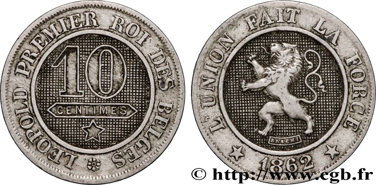 BELGIEN 10 Centimes Léopold Ier 1862 Bruxzlles SS