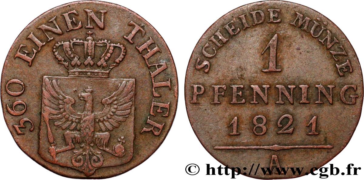 DEUTSCHLAND - PREUßEN 1 Pfenning 1821 Berlin fSS