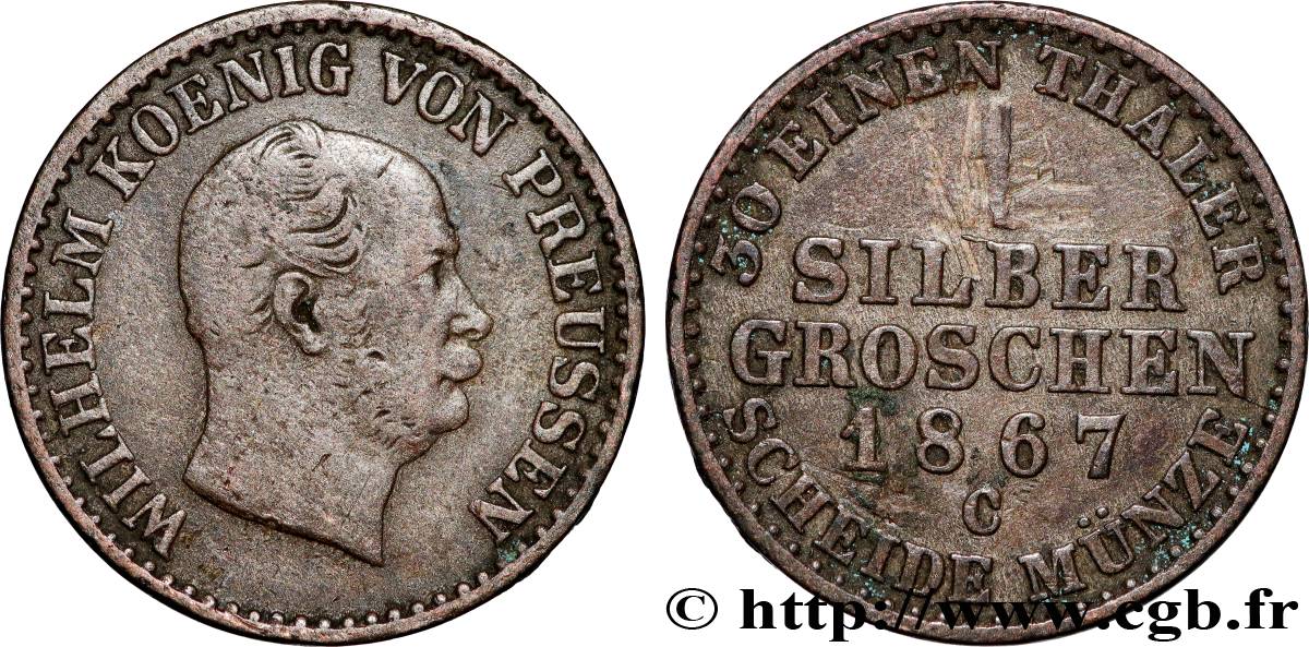 ALEMANIA - PRUSIA 1 Silbergroschen Guillaume Ier 1867 Francfort BC+