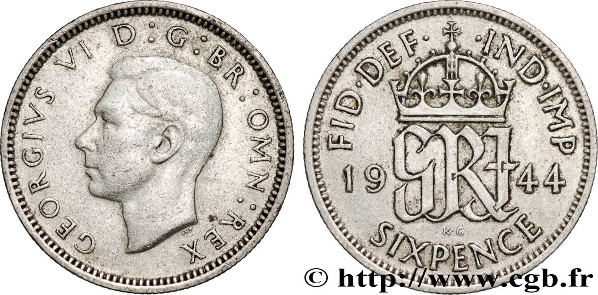 VEREINIGTEN KÖNIGREICH 6 Pence Georges VI 1944 Londres SS