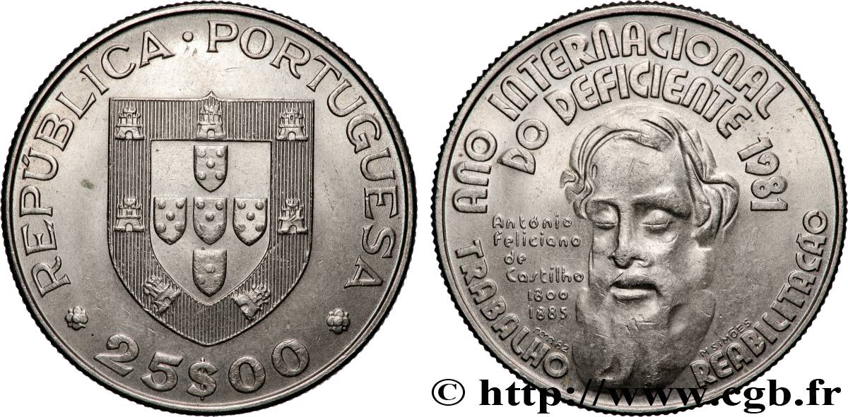 PORTUGAL 25 Escudos année internationale des handicapés 1981 Lisbonne VZ