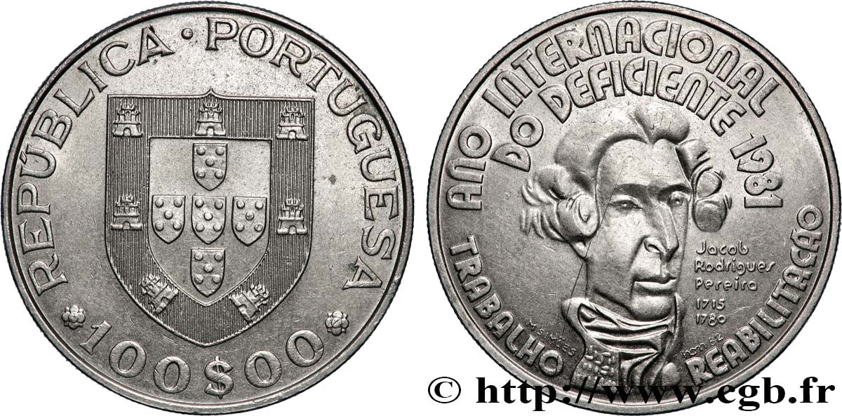 PORTUGAL 100 Escudos année internationale des handicapés 1981 Lisbonne SUP