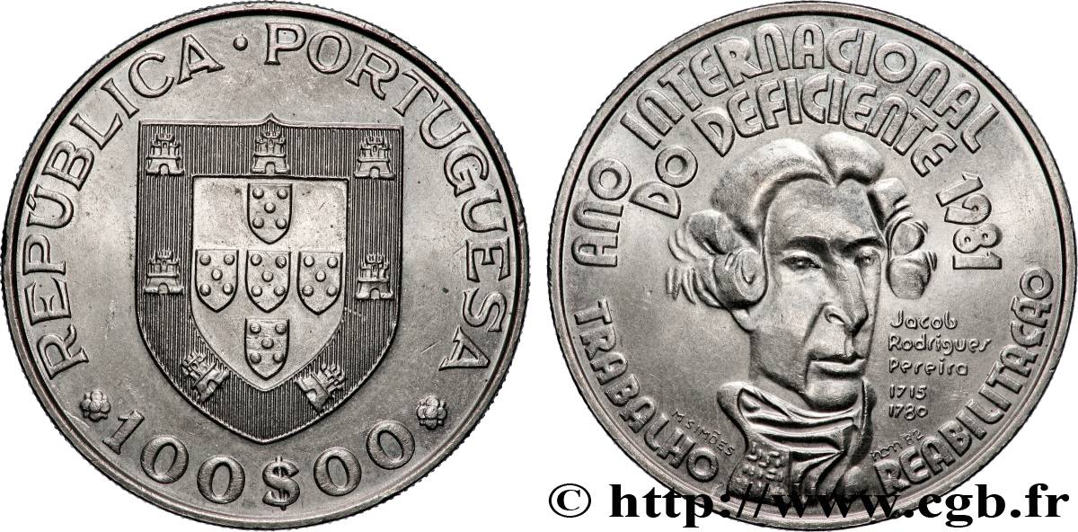 PORTUGAL 100 Escudos année internationale des handicapés 1981 Lisbonne SUP