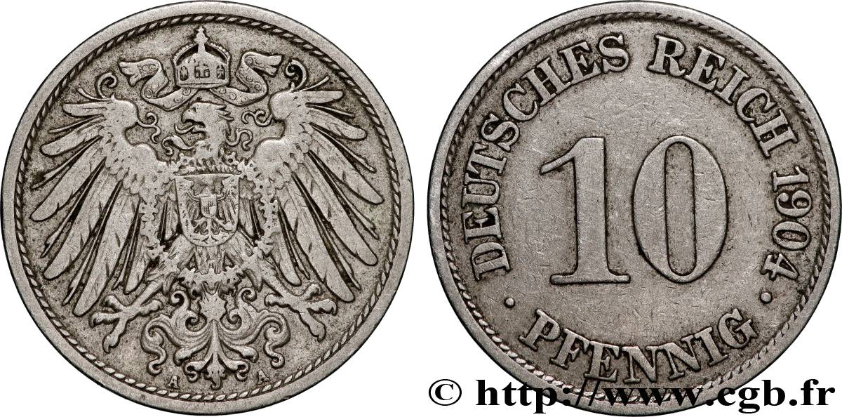 ALLEMAGNE 10 Pfennig aigle héraldique 1904 Berlin TTB